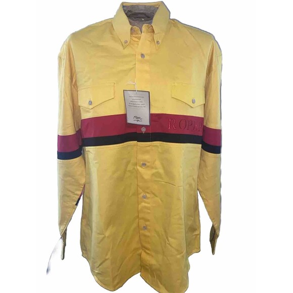 Roper Western Shirt Cowboy Large Yellow Red Vintage 90s Embroidered Striped - Picture 1 of 16
